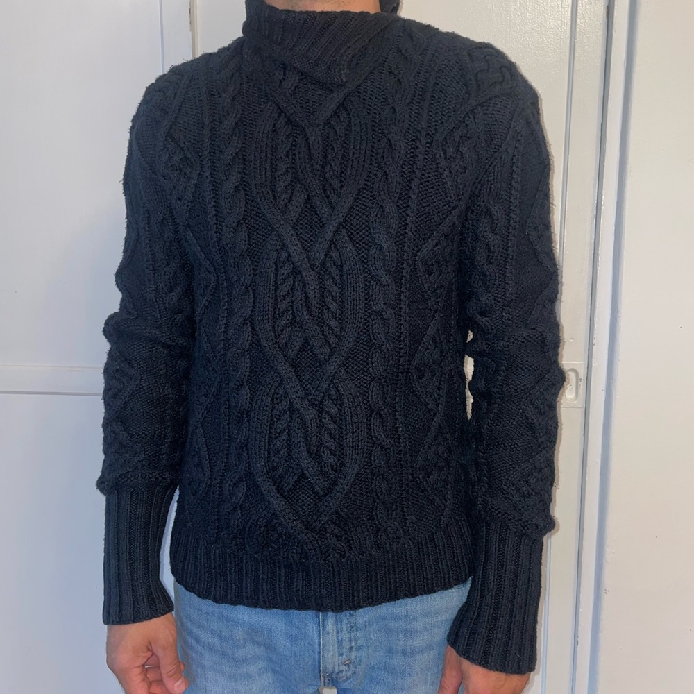 RLX Ralph Lauren Navy Blue Turtleneck Sweater Cable Knit